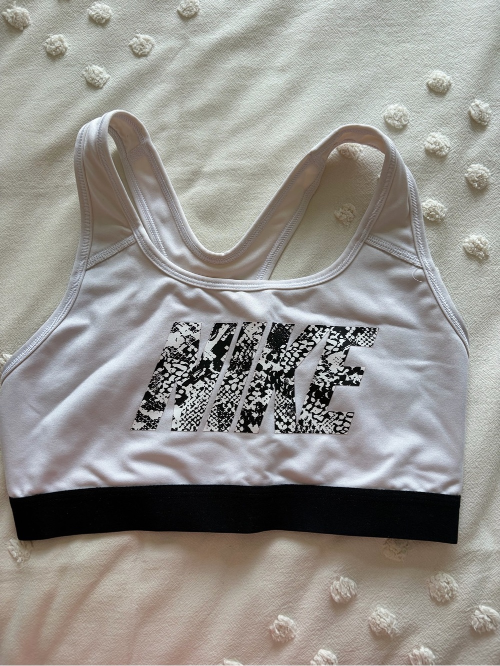 Nike White Sports Bra with Black Logo and Band
